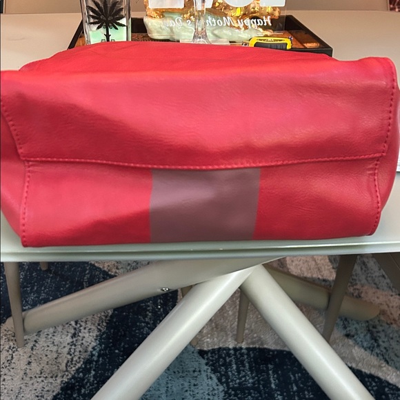 Saks Fifth Avenue Red and Burgundy Tote with Zebra Charm - Picture 5 of 11